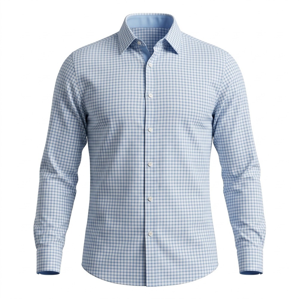 Duchamp Dress Shirt Mens Large 16.5 42 Blue White Check Slim Fit Long Sleeve